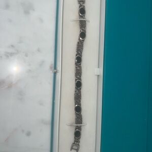 Silver and Black Oval Link Bracelet